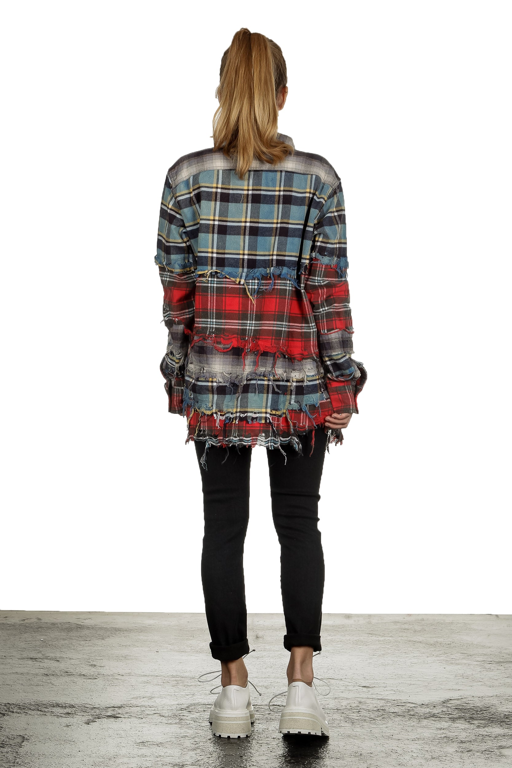 R13 Damen Kariertes Hemd im Distressed-Look mehrfarbig
