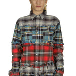 R13 Damen Kariertes Hemd im Distressed-Look mehrfarbig