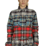R13 Damen Kariertes Hemd im Distressed-Look mehrfarbig