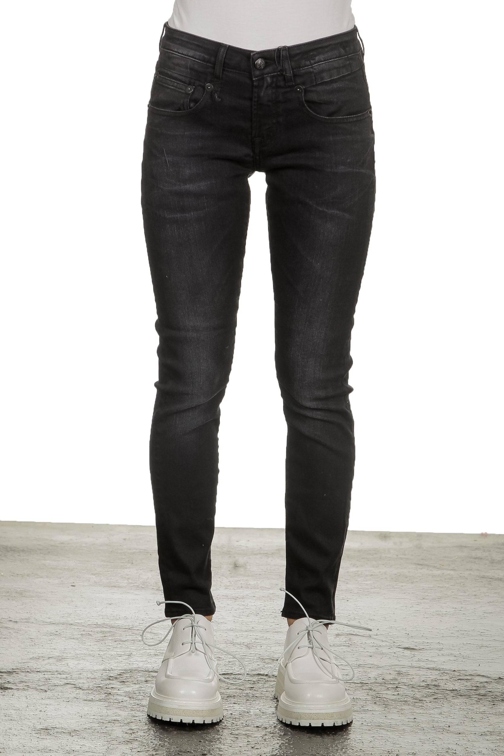 R13 Damen Skinny-Jeans mit hohem Bund schwarz