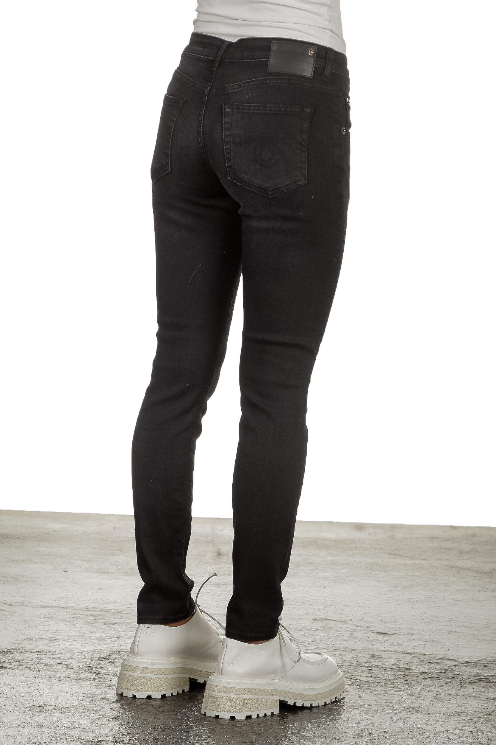 R13 Damen Skinny-Jeans mit hohem Bund schwarz