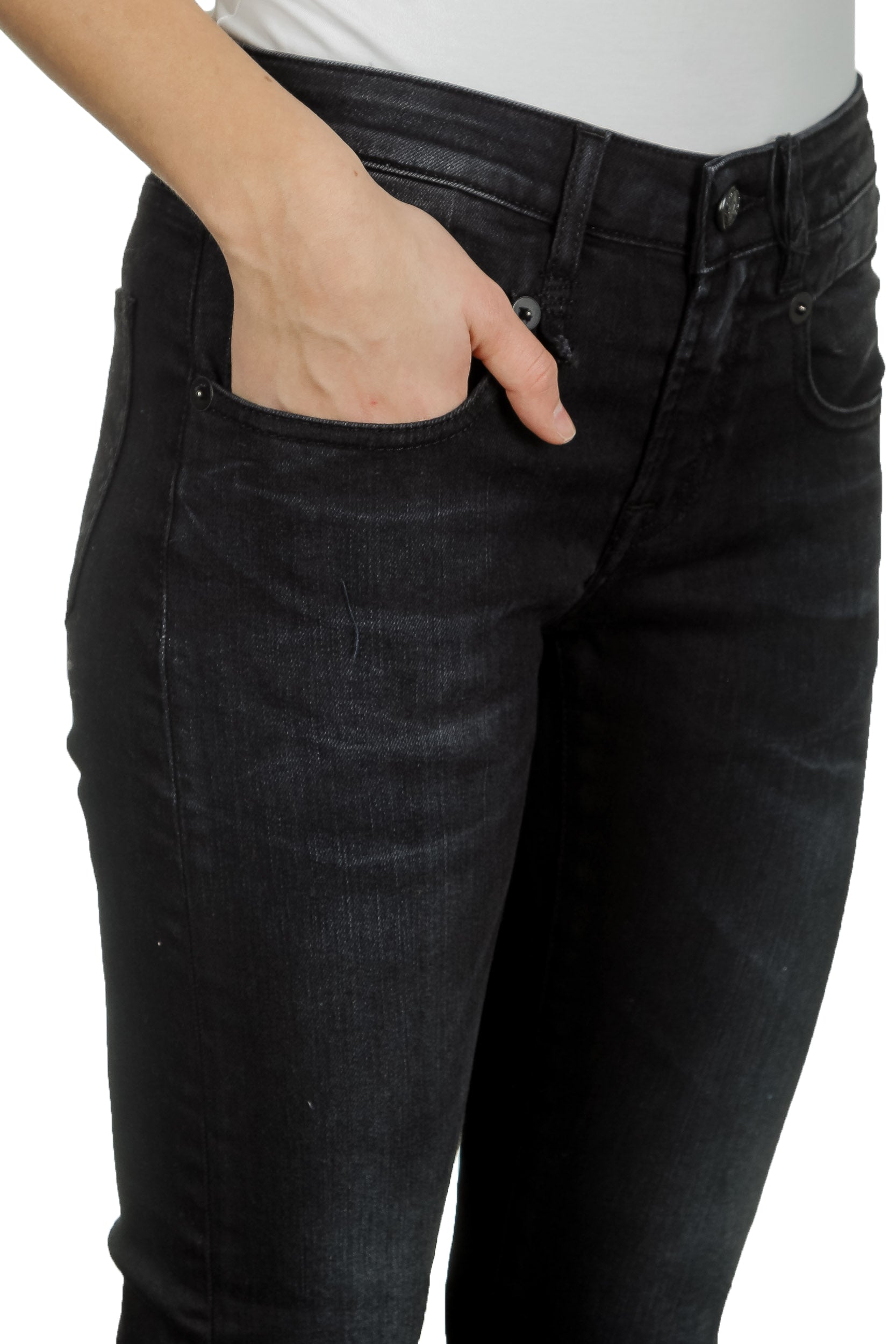 R13 Damen Skinny-Jeans mit hohem Bund schwarz