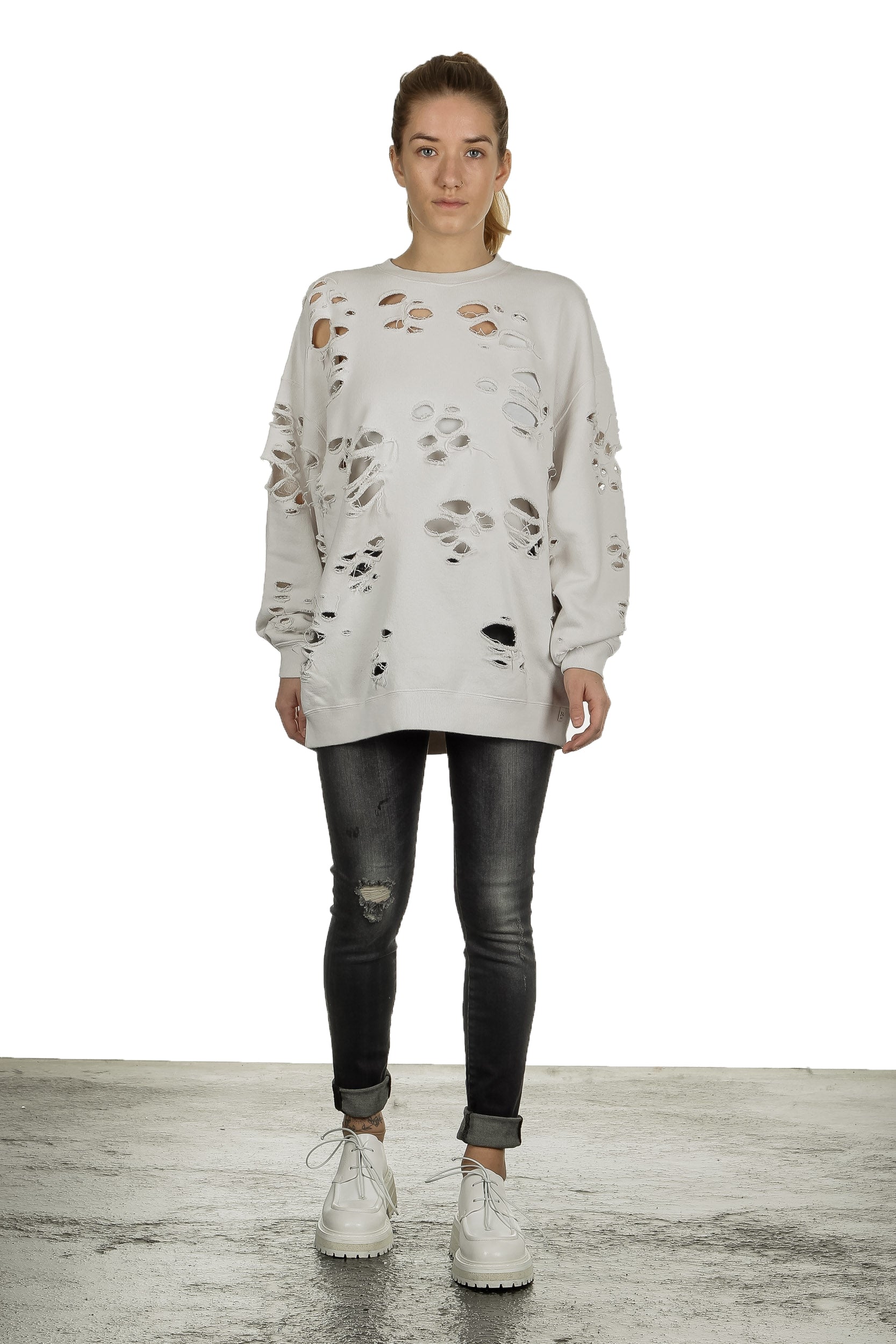 R13 Damen Distressed-Jeans mit hohem Bund schwarz