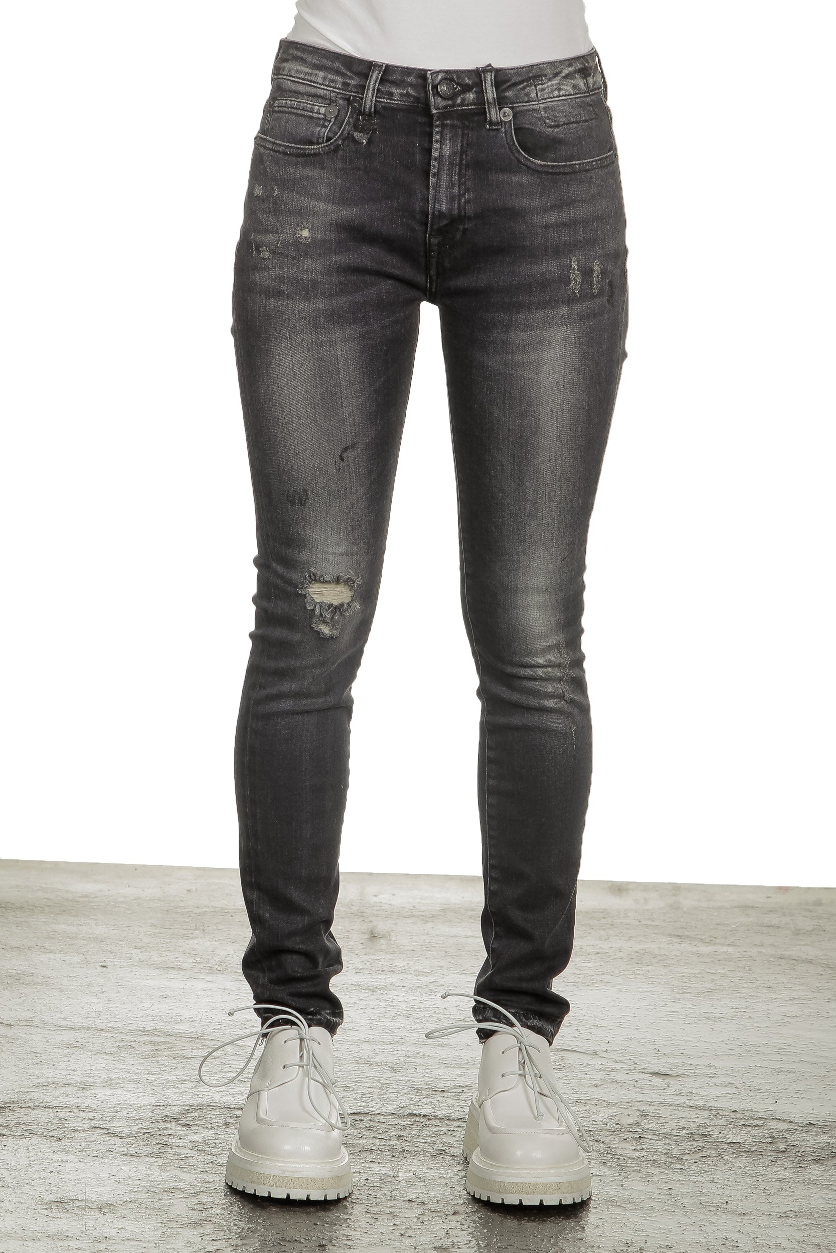 R13 Damen Distressed-Jeans mit hohem Bund schwarz