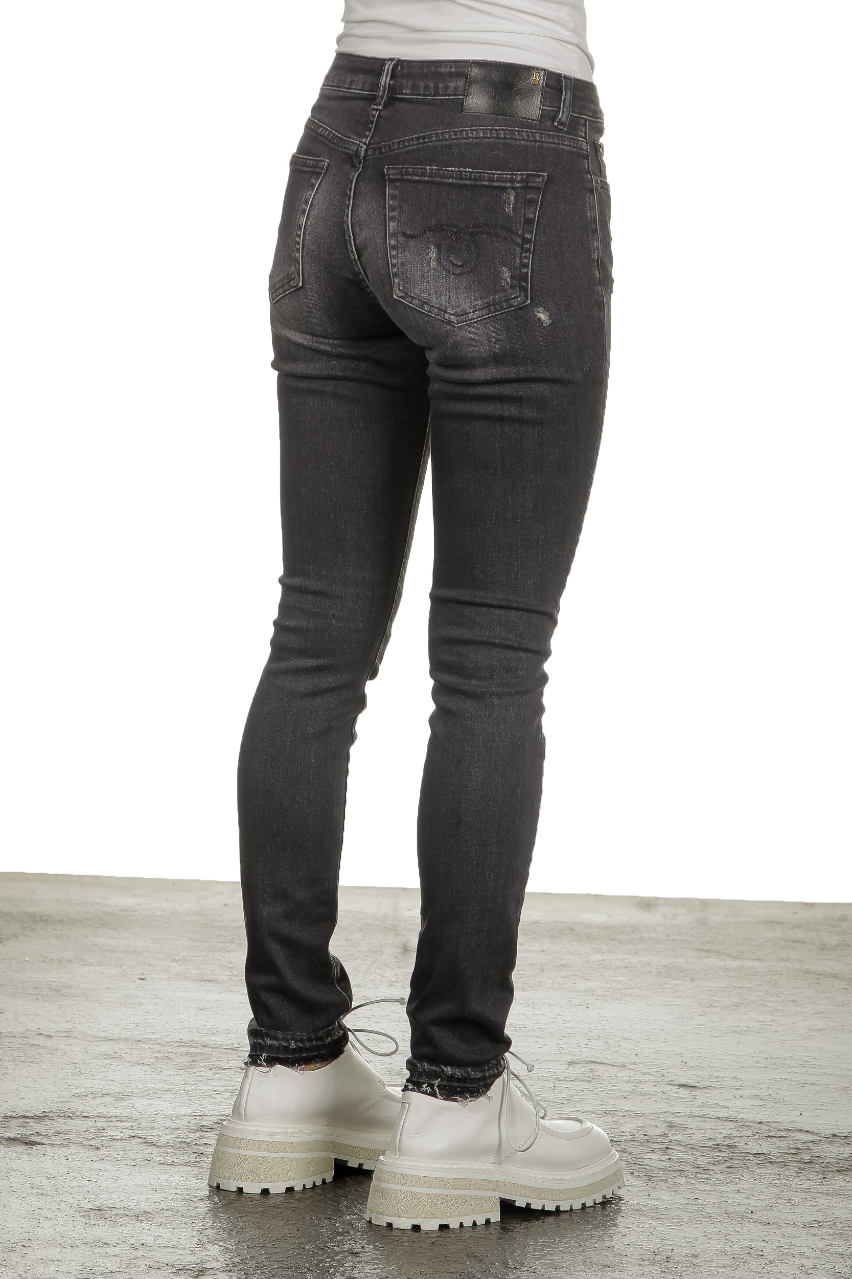 R13 Damen Distressed-Jeans mit hohem Bund schwarz