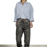 R13 Damen Geknöpftes Cropped-Hemd Gestreift blau weiß