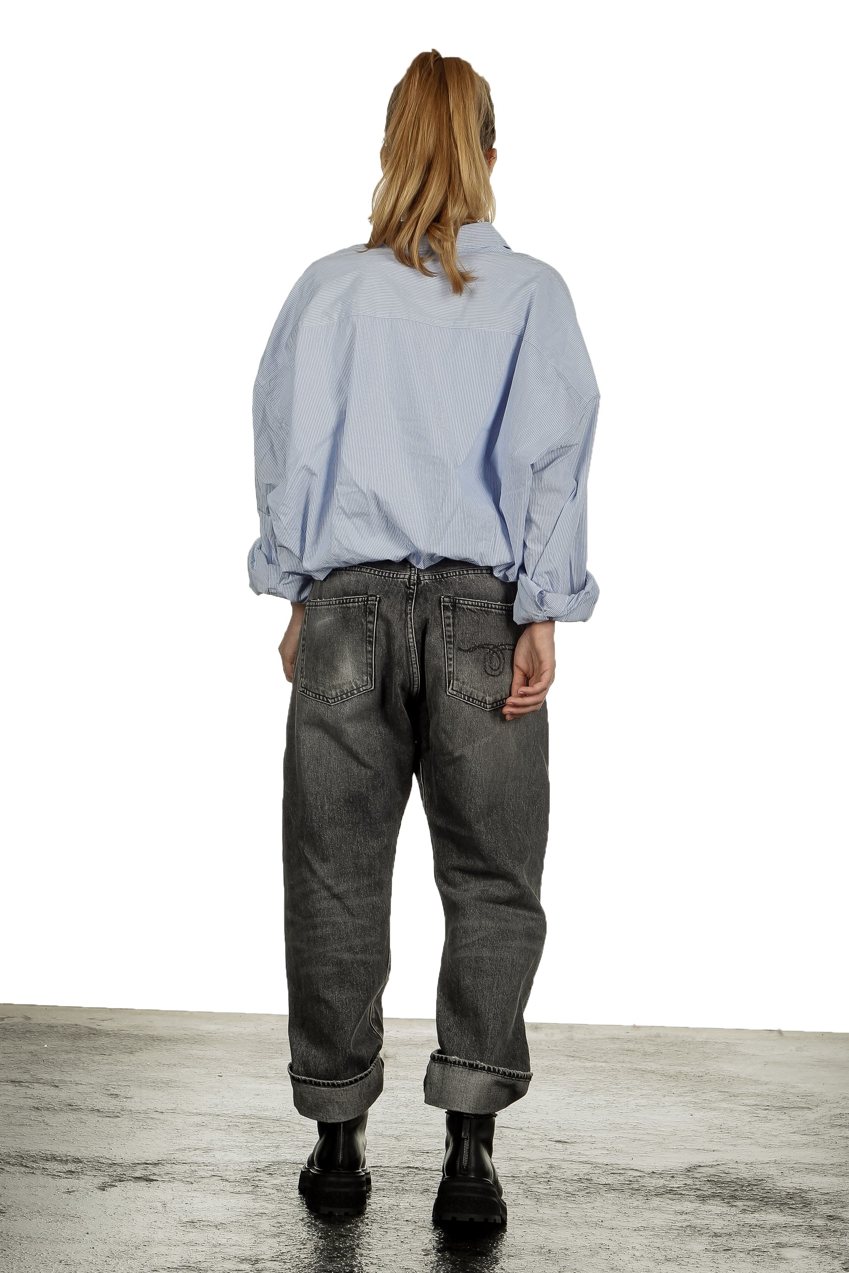 R13 Damen Geknöpftes Cropped-Hemd Gestreift blau weiß