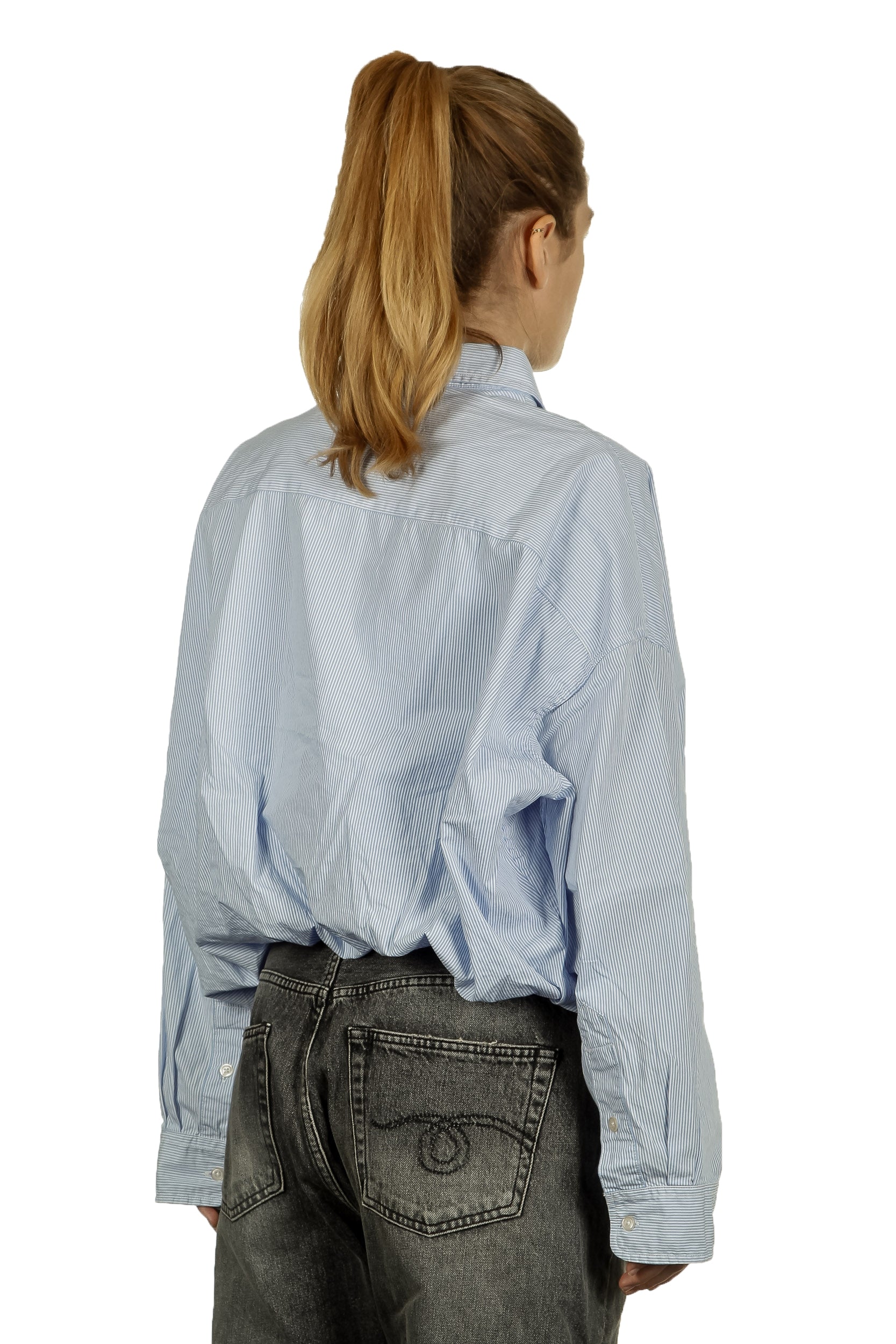 R13 Damen Geknöpftes Cropped-Hemd Gestreift blau weiß