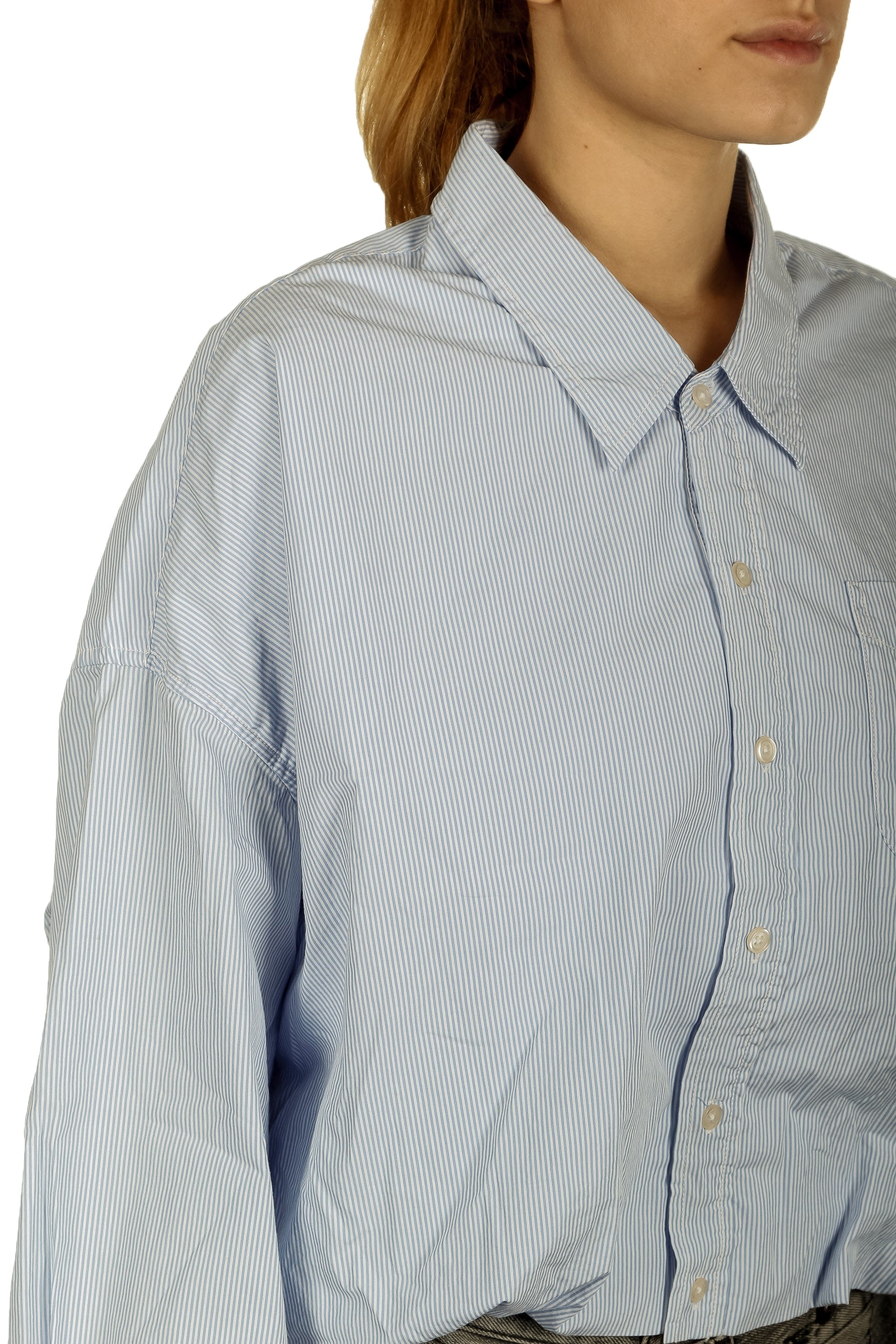 R13 Damen Geknöpftes Cropped-Hemd Gestreift blau weiß