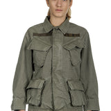 R13 Damen Geknöpfte Military-Jacke khaki