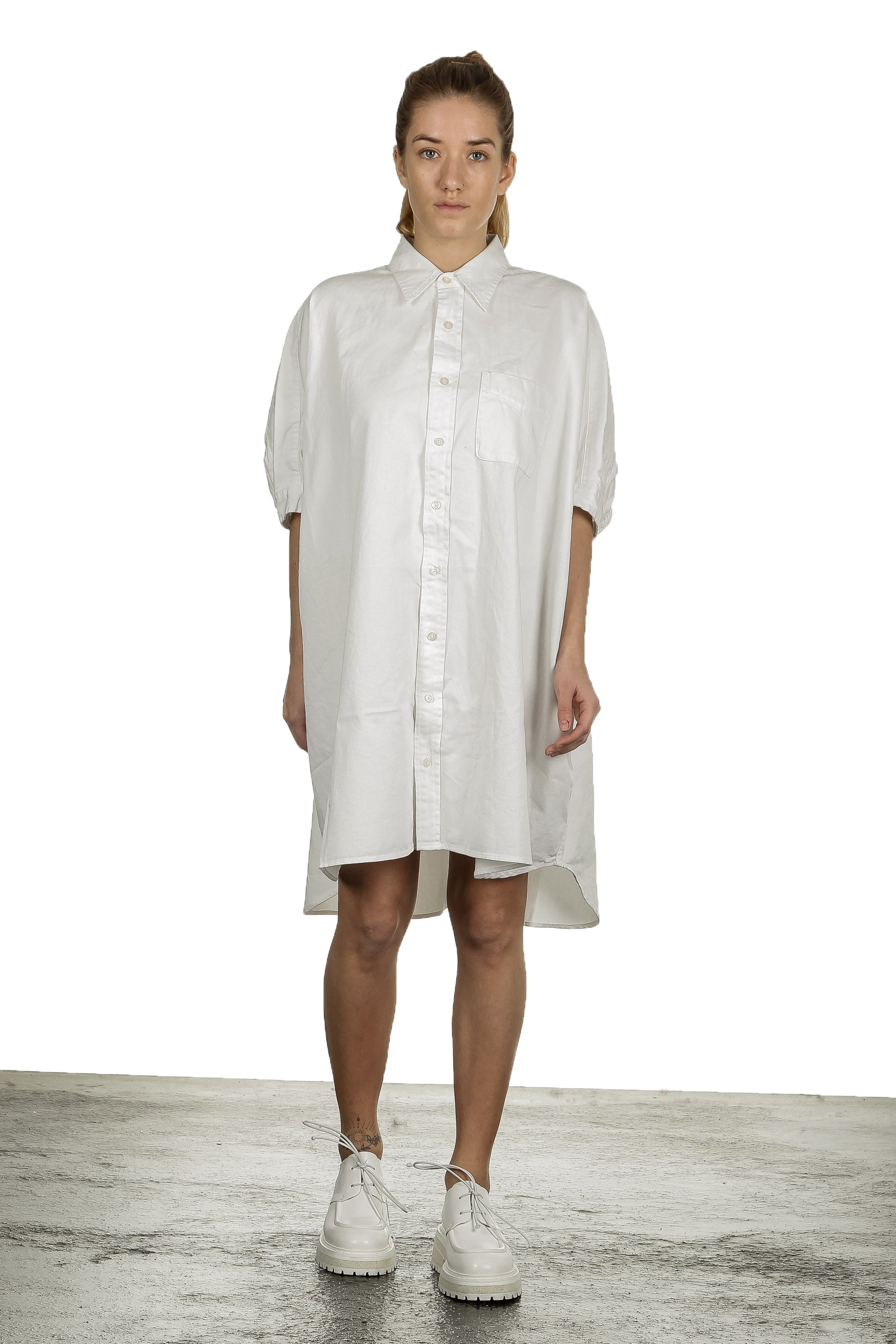R13 Damen Hemdblusenkleid im Oversized-Look weiß