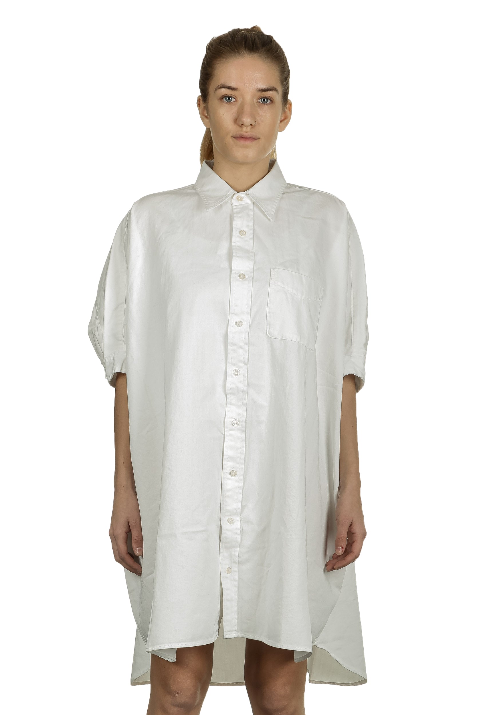 R13 Damen Hemdblusenkleid im Oversized-Look weiß