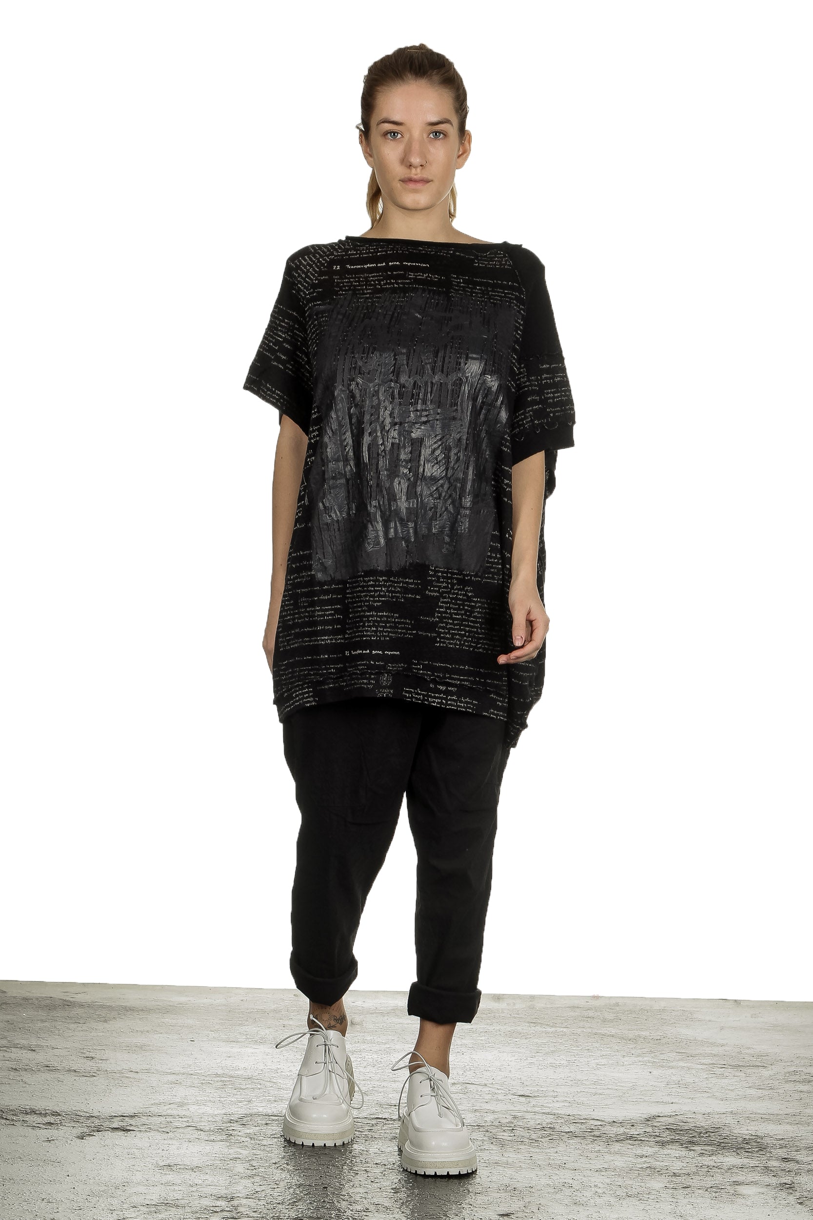 Rundholz Damen Ausgestelltes Shirt mit Aufdruck schwarz