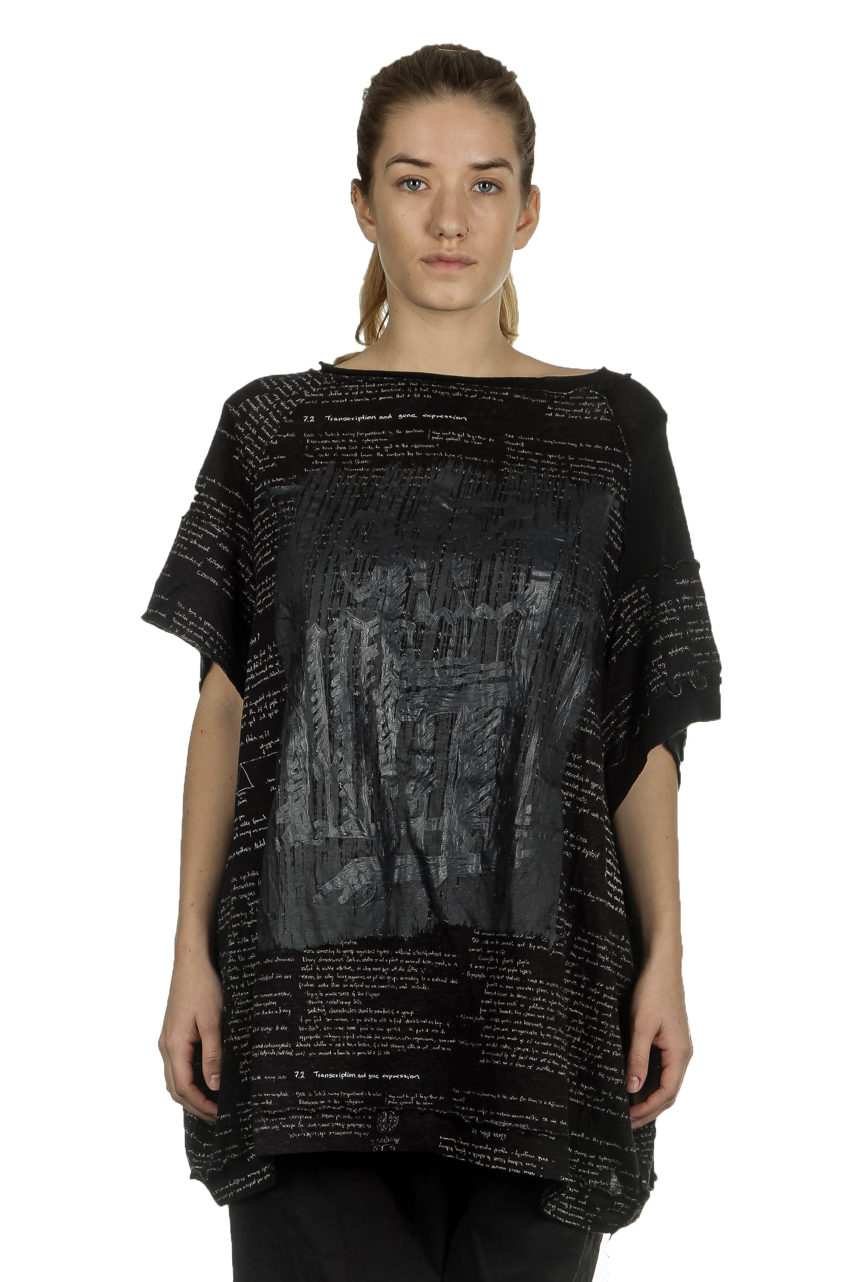 Rundholz Damen Ausgestelltes Shirt mit Aufdruck schwarz