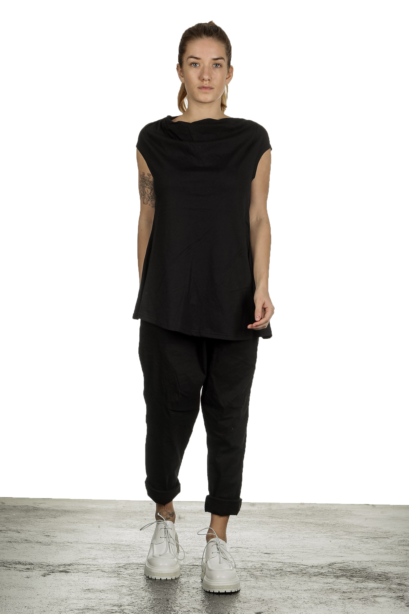 Rundholz Damen Shirt mit drapiertem Kragen schwarz