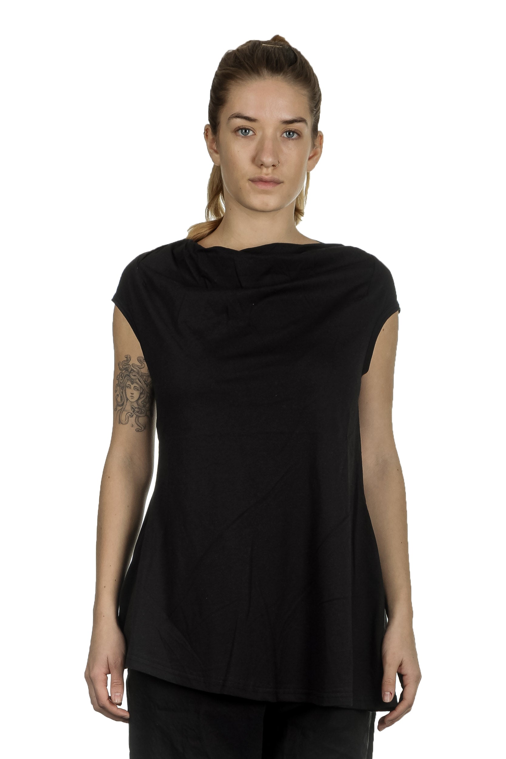 Rundholz Damen Shirt mit drapiertem Kragen schwarz