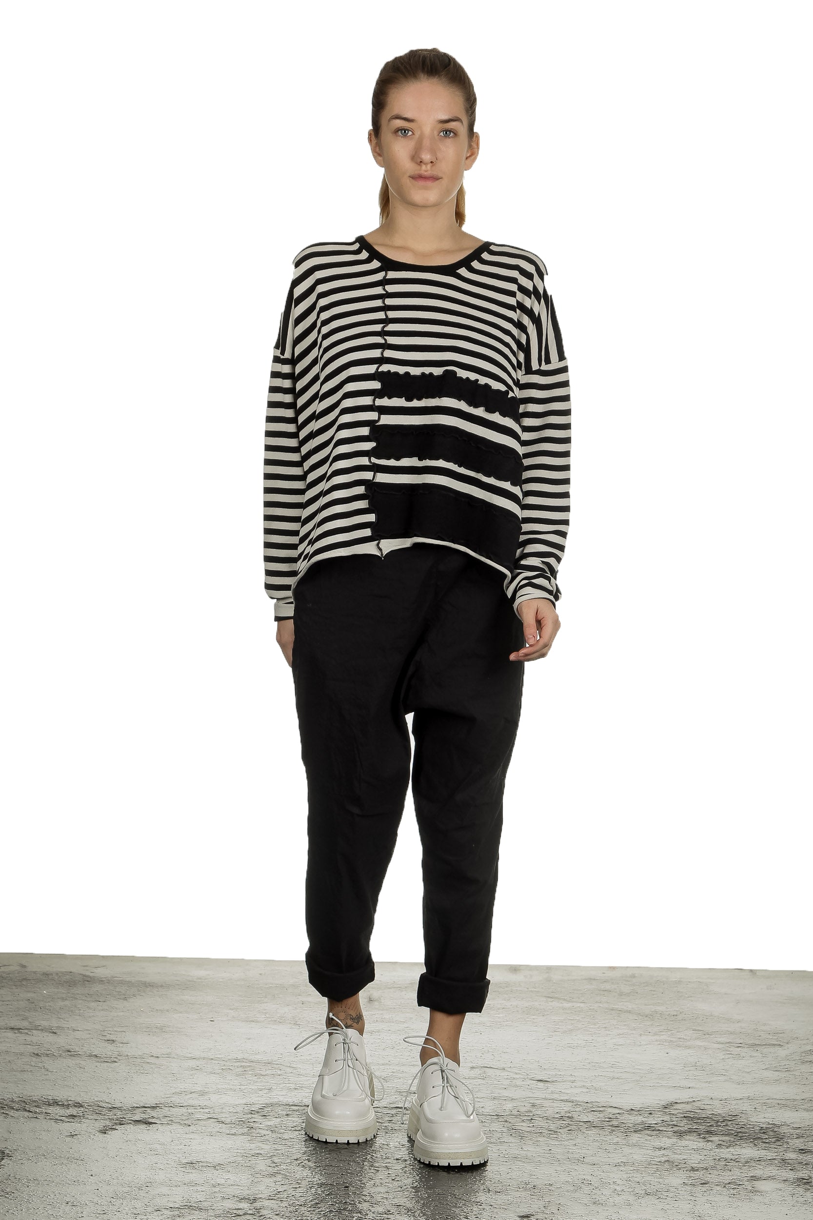 Rundholz Damen Cropped Strickpullover mit Streifen schwarz