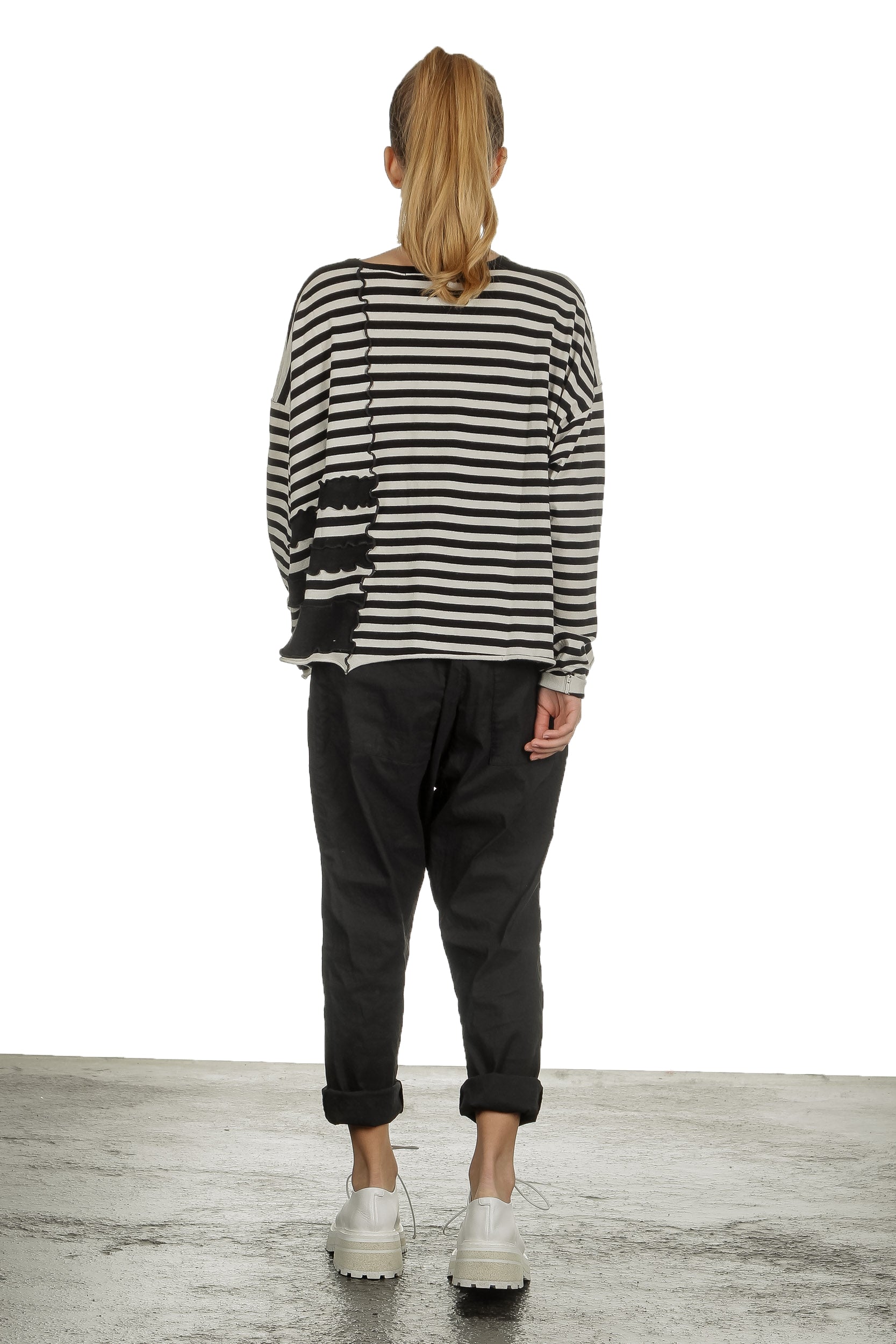 Rundholz Damen Cropped Strickpullover mit Streifen schwarz