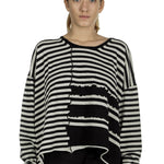 Rundholz Damen Cropped Strickpullover mit Streifen schwarz