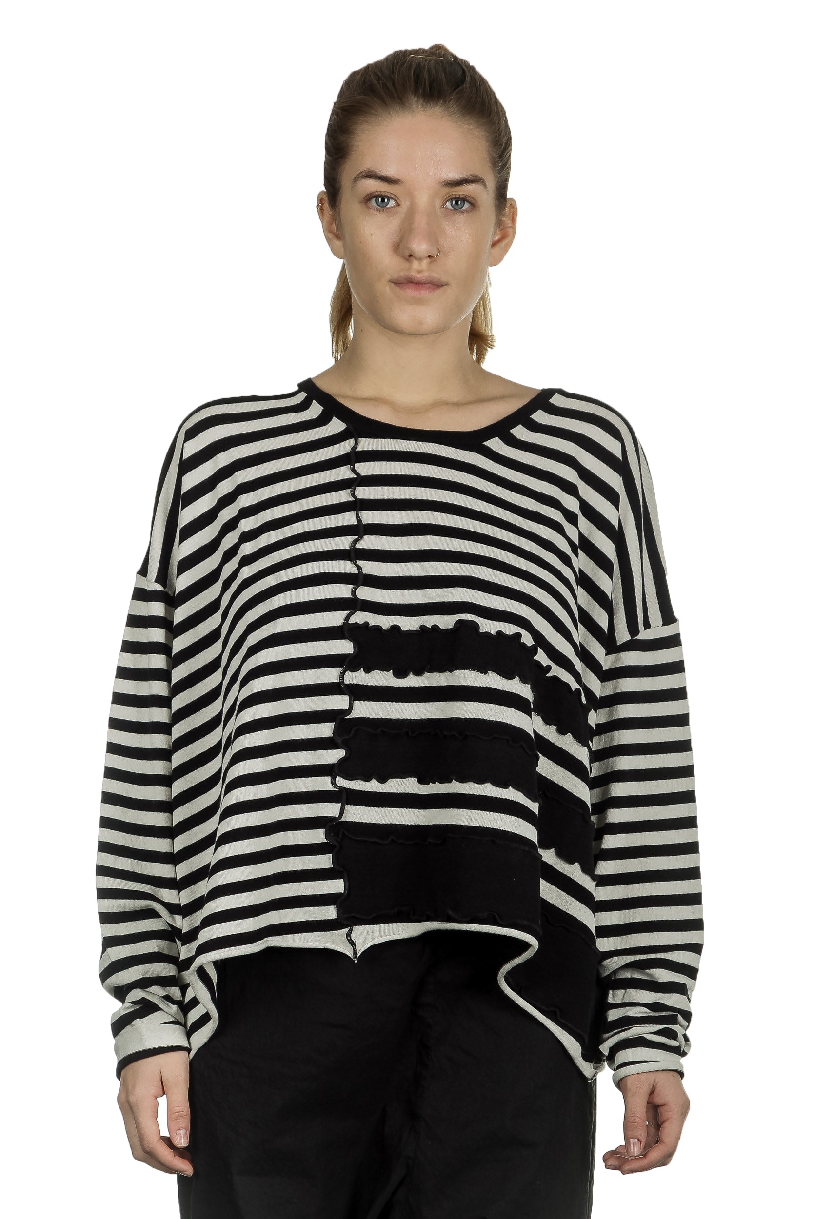 Rundholz Damen Cropped Strickpullover mit Streifen schwarz
