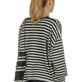 Rundholz Damen Cropped Strickpullover mit Streifen schwarz