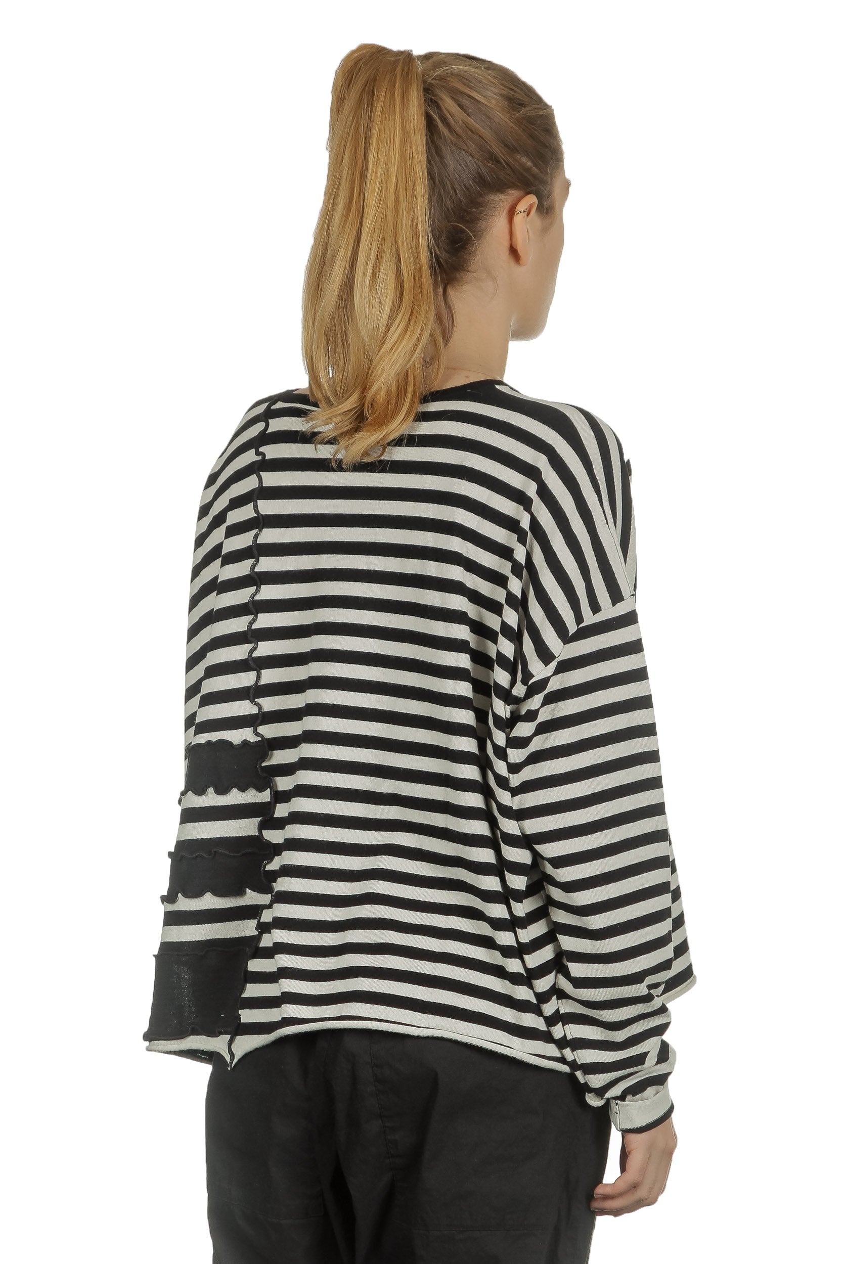 Rundholz Damen Cropped Strickpullover mit Streifen schwarz
