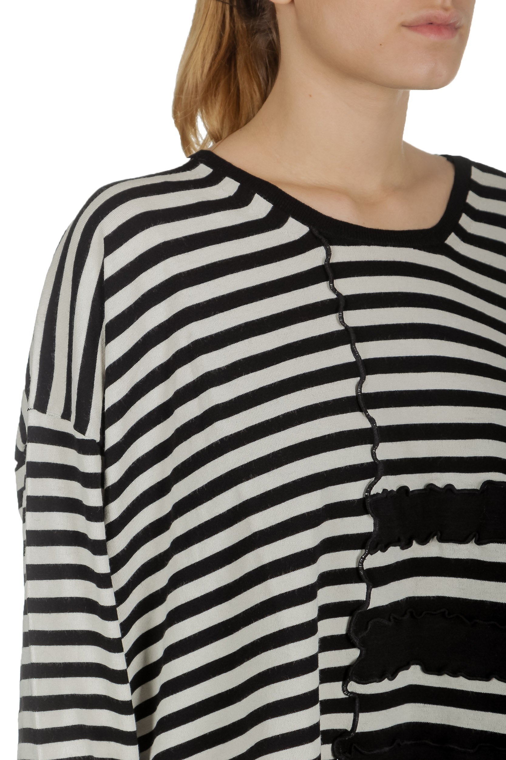 Rundholz Damen Cropped Strickpullover mit Streifen schwarz