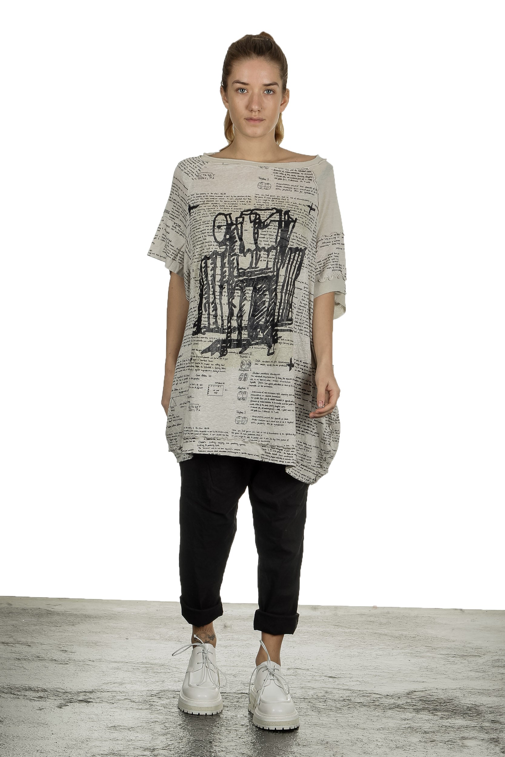Rundholz Damen Ausgestelltes Shirt mit Aufdruck mehrfarbig