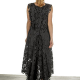 Rundholz Damen Wickelkleid in Midi-Länge schwarz