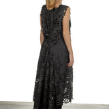 Rundholz Damen Wickelkleid in Midi-Länge schwarz