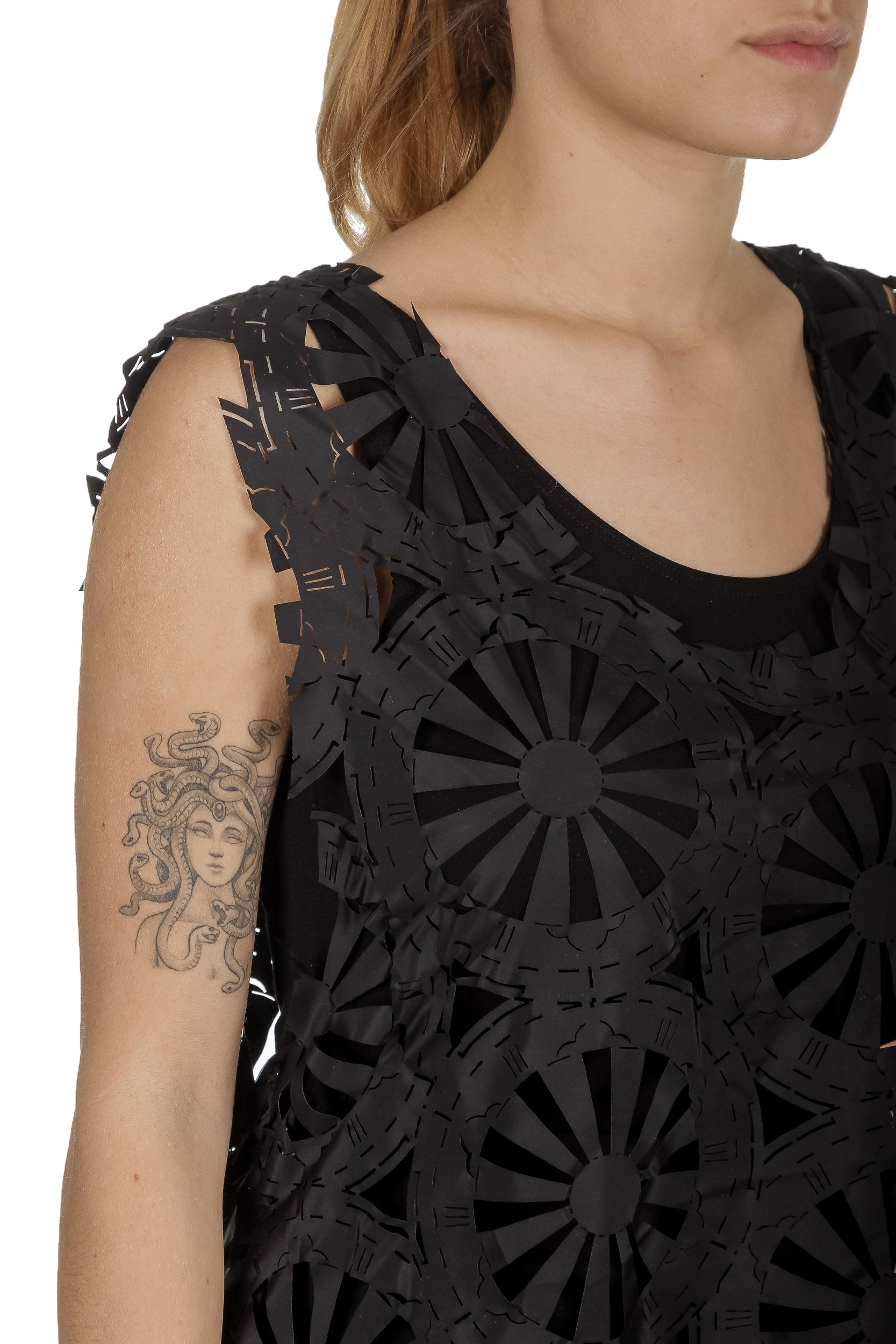 Rundholz Damen Wickelkleid in Midi-Länge schwarz