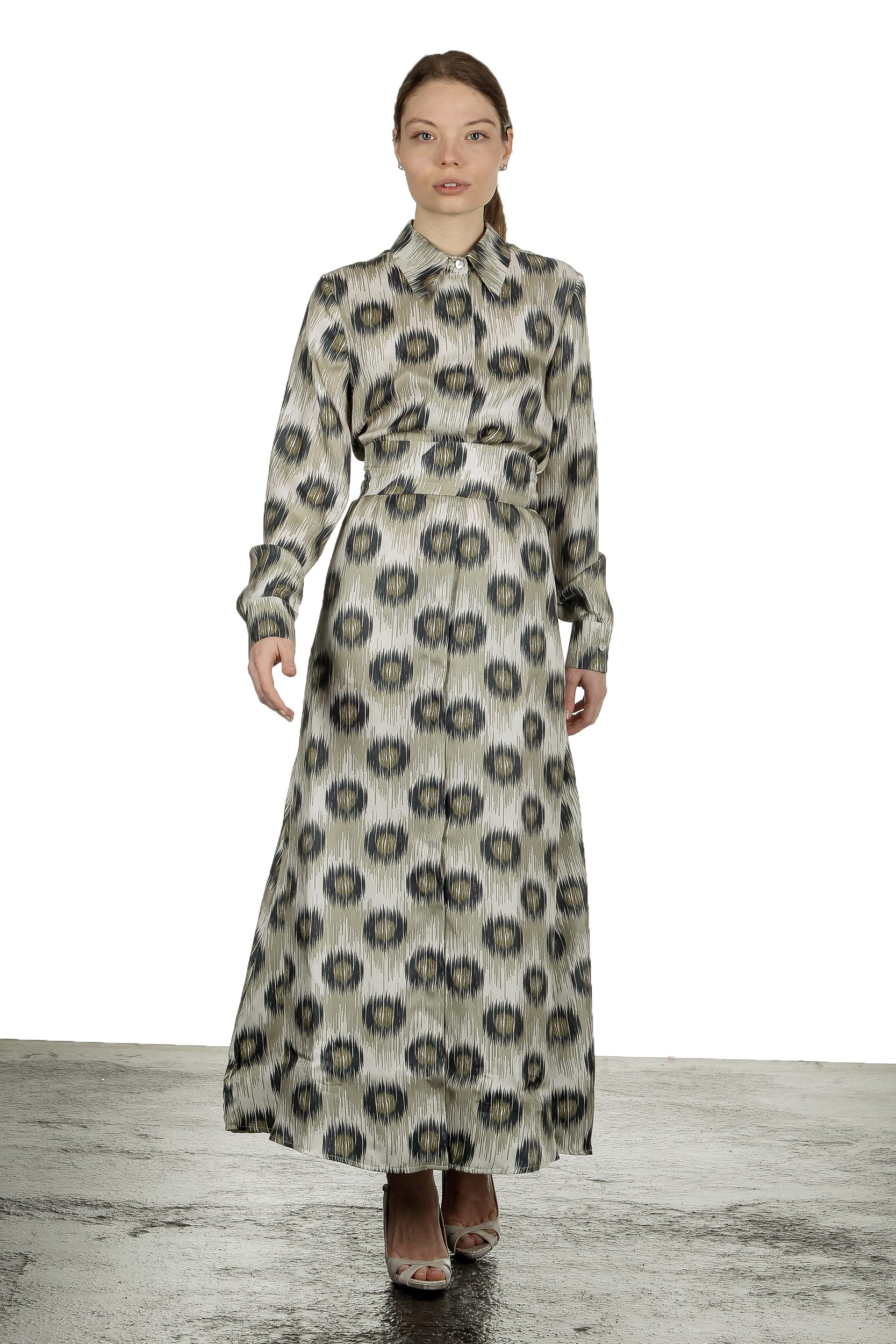 813 Ottotredici Damen Maxikleid mit Print aus Seide mehrfarbig