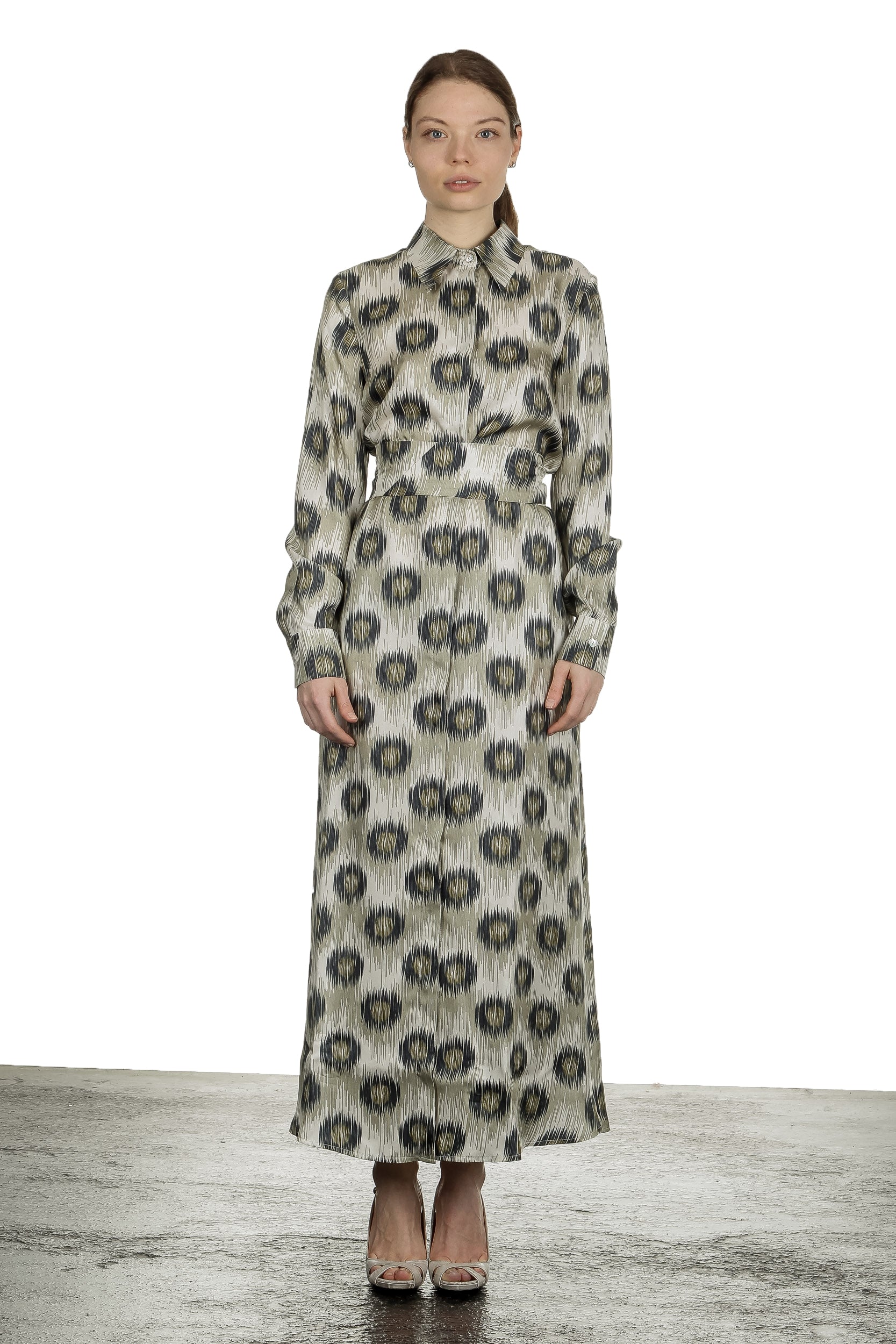 813 Ottotredici Damen Maxikleid mit Print aus Seide mehrfarbig