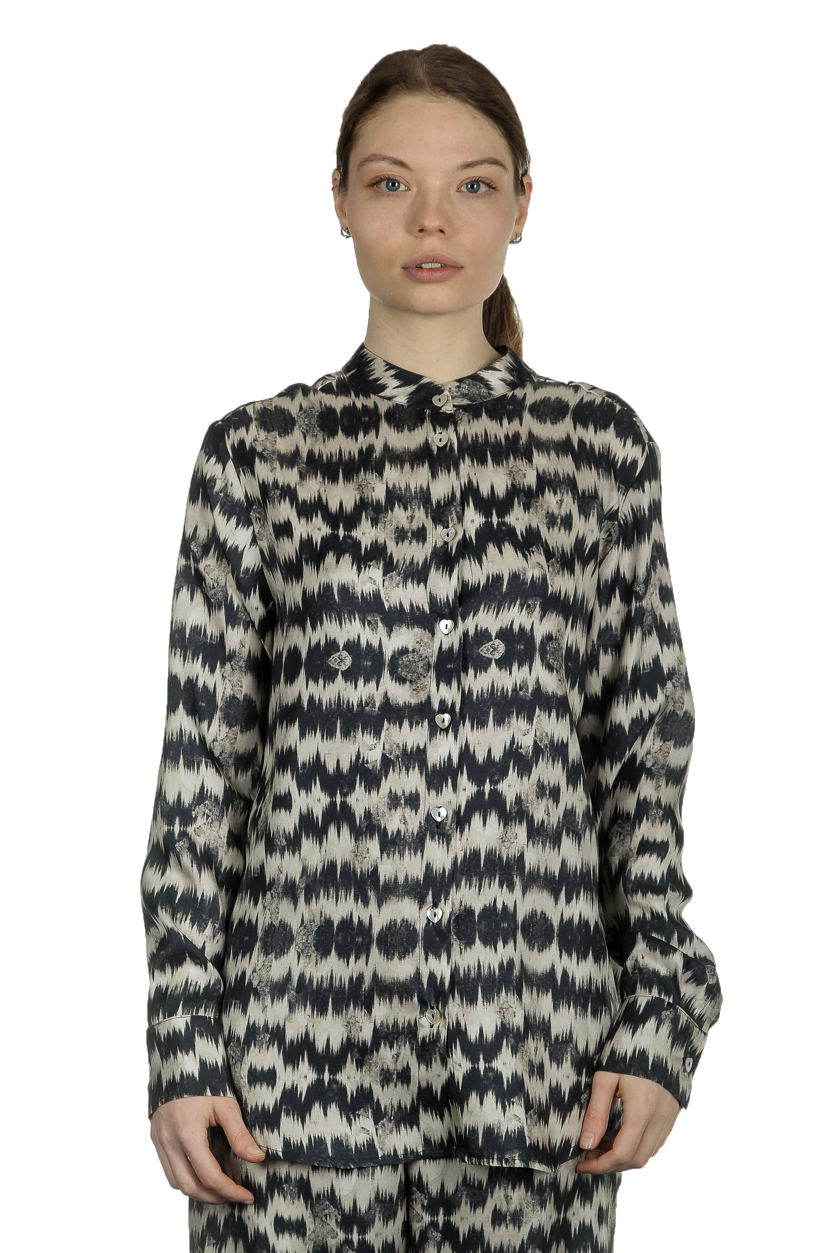 813 Ottotredici Damen Bluse mit Print aus Seide mehrfarbig