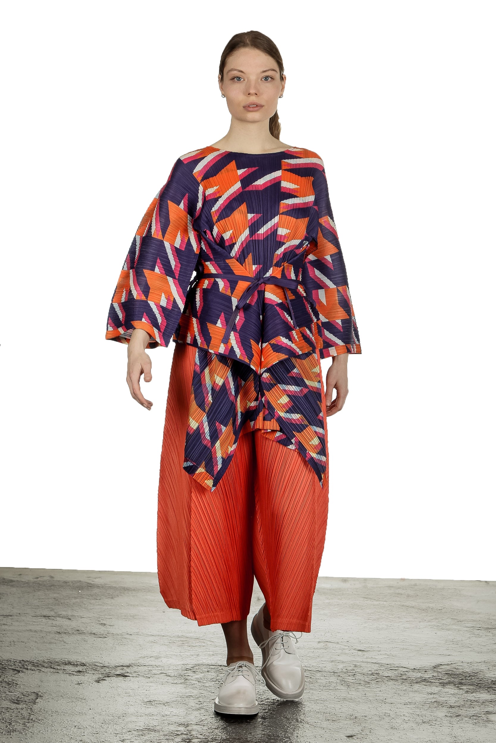 Pleats Please Issey Miyake Damen  Plissee Weite 7/8 Taillenhose orange