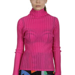 Pleats Please Issey Miyake Plissé Longsleeve Top Stehkragen pink