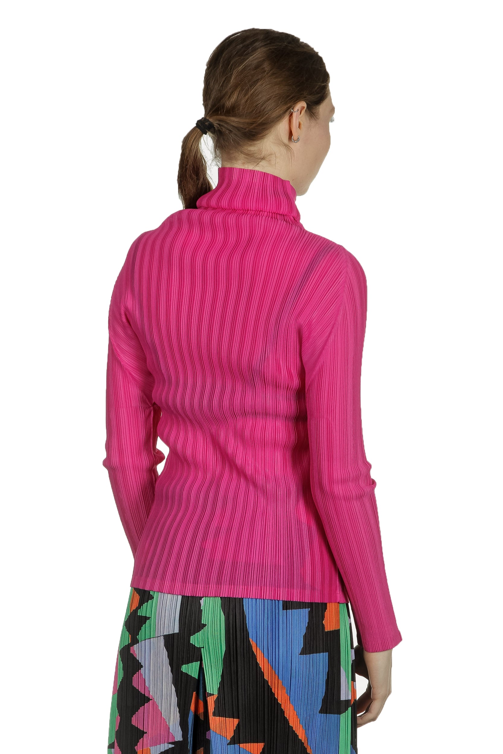 Pleats Please Issey Miyake Plissé Longsleeve Top Stehkragen pink