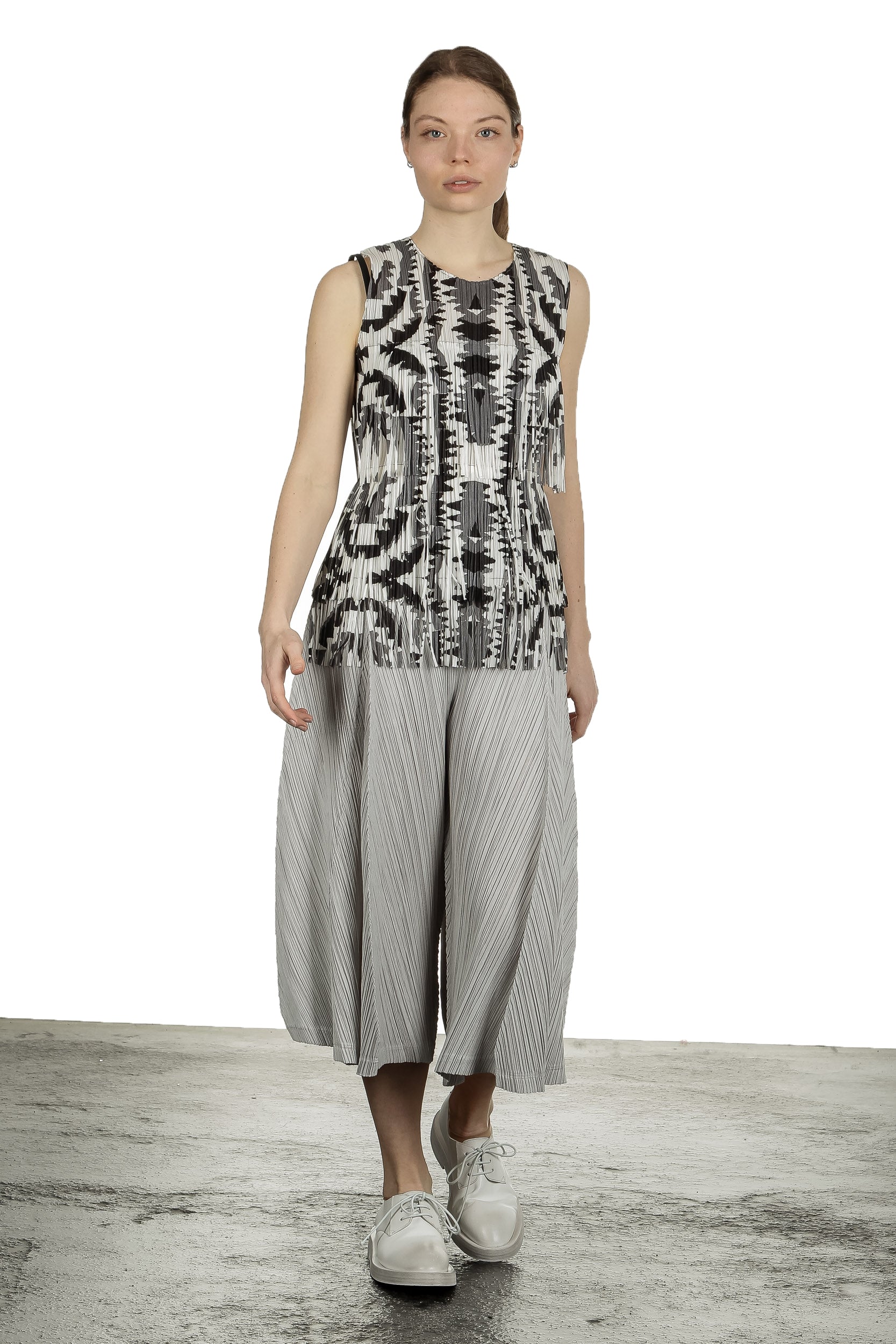 Pleats Please Issey Miyake Damen  Plissee Weite 7/8 Taillenhose grau