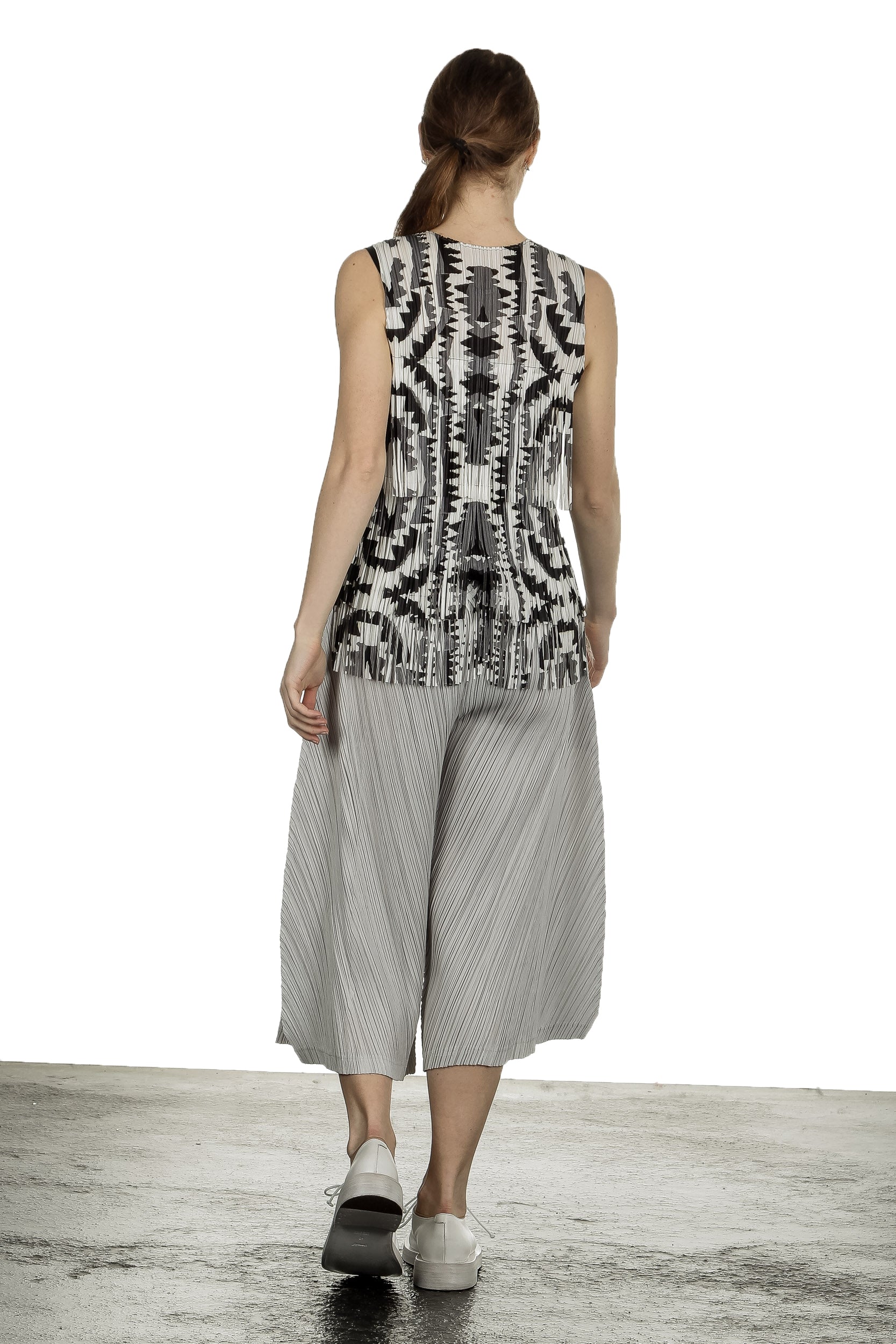 Pleats Please Issey Miyake Damen  Plissee Weite 7/8 Taillenhose grau