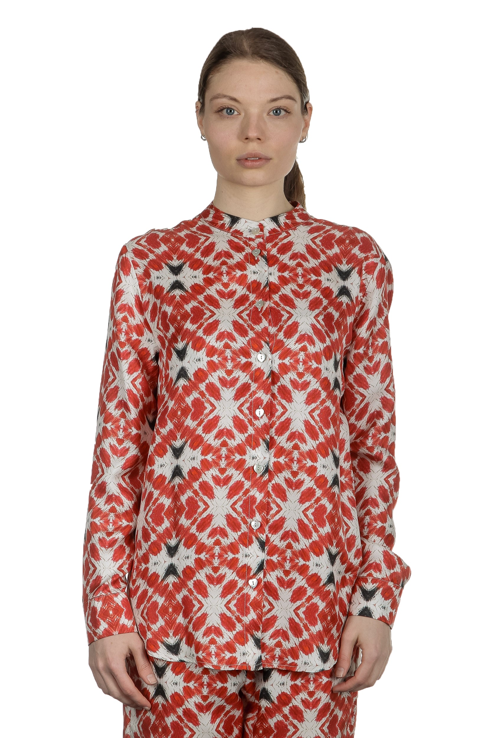 813 Ottotredici Damen Bluse mit Print aus Seide mehrfarbig