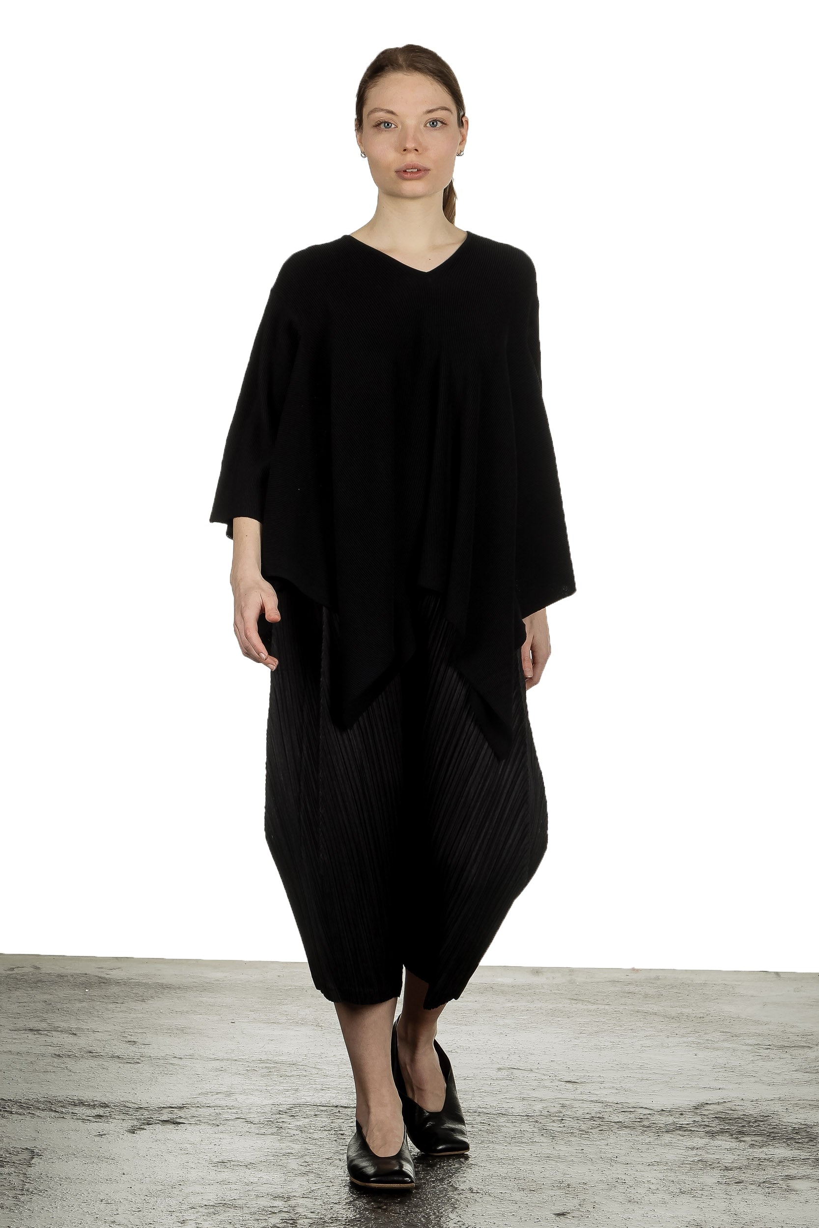 Pleats Please Issey Miyake Damen Plissee 7/8 Hose mit hohem Bund schwarz