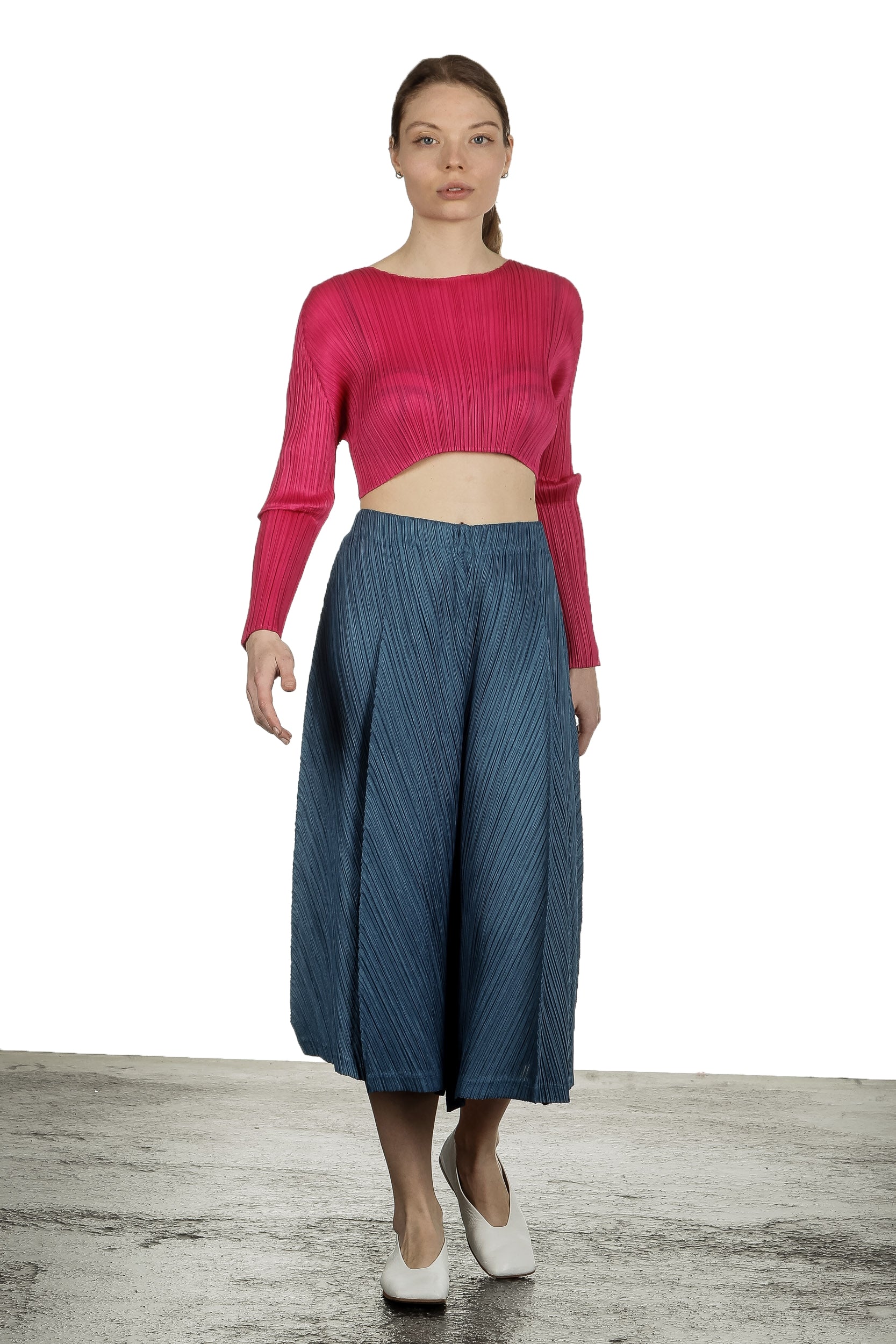 Pleats Please Issey Miyake Damen  Plissee Weite 7/8 Taillenhose blau