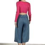 Pleats Please Issey Miyake Damen  Plissee Weite 7/8 Taillenhose blau