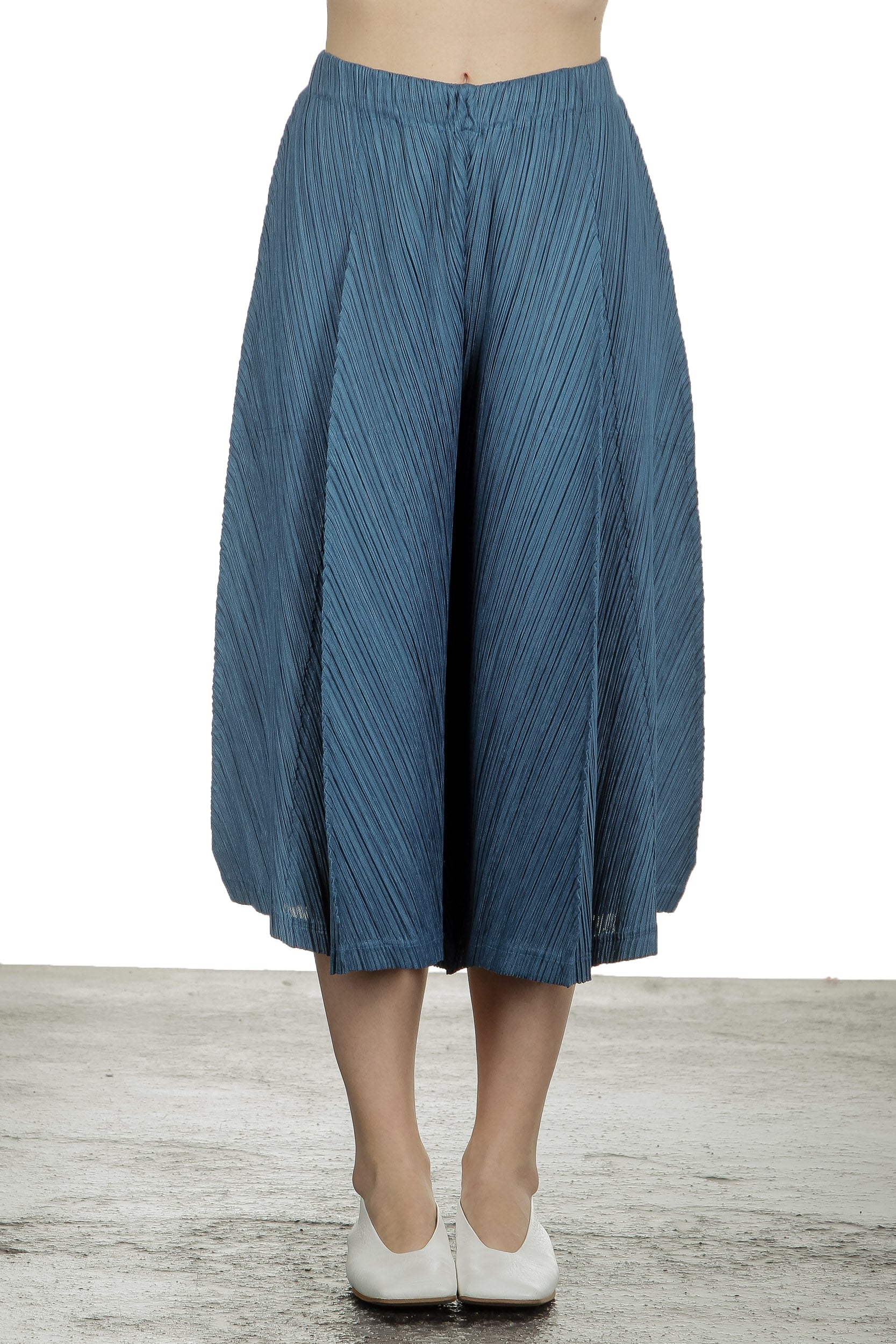 Pleats Please Issey Miyake Damen  Plissee Weite 7/8 Taillenhose blau