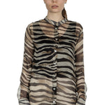 813 Ottotredici Damen Transparente Bluse mit Print aus Seide mehrfarbig