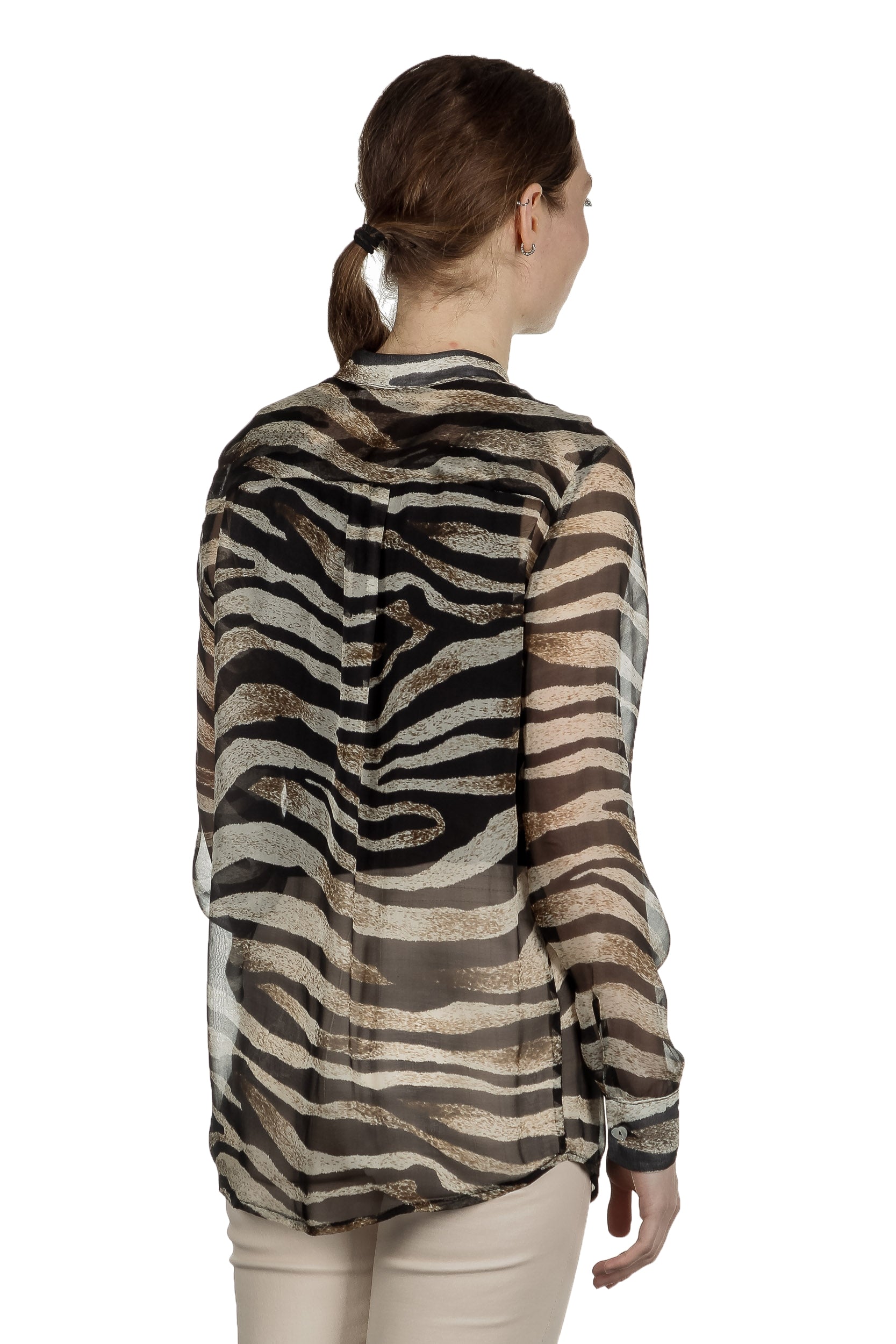 813 Ottotredici Damen Transparente Bluse mit Print aus Seide mehrfarbig