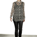 813 Ottotredici Damen Transparente Bluse mit Print aus Seide mehrfarbig