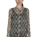 813 Ottotredici Damen Transparente Bluse mit Print aus Seide mehrfarbig