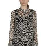 813 Ottotredici Damen Transparente Bluse mit Print aus Seide mehrfarbig