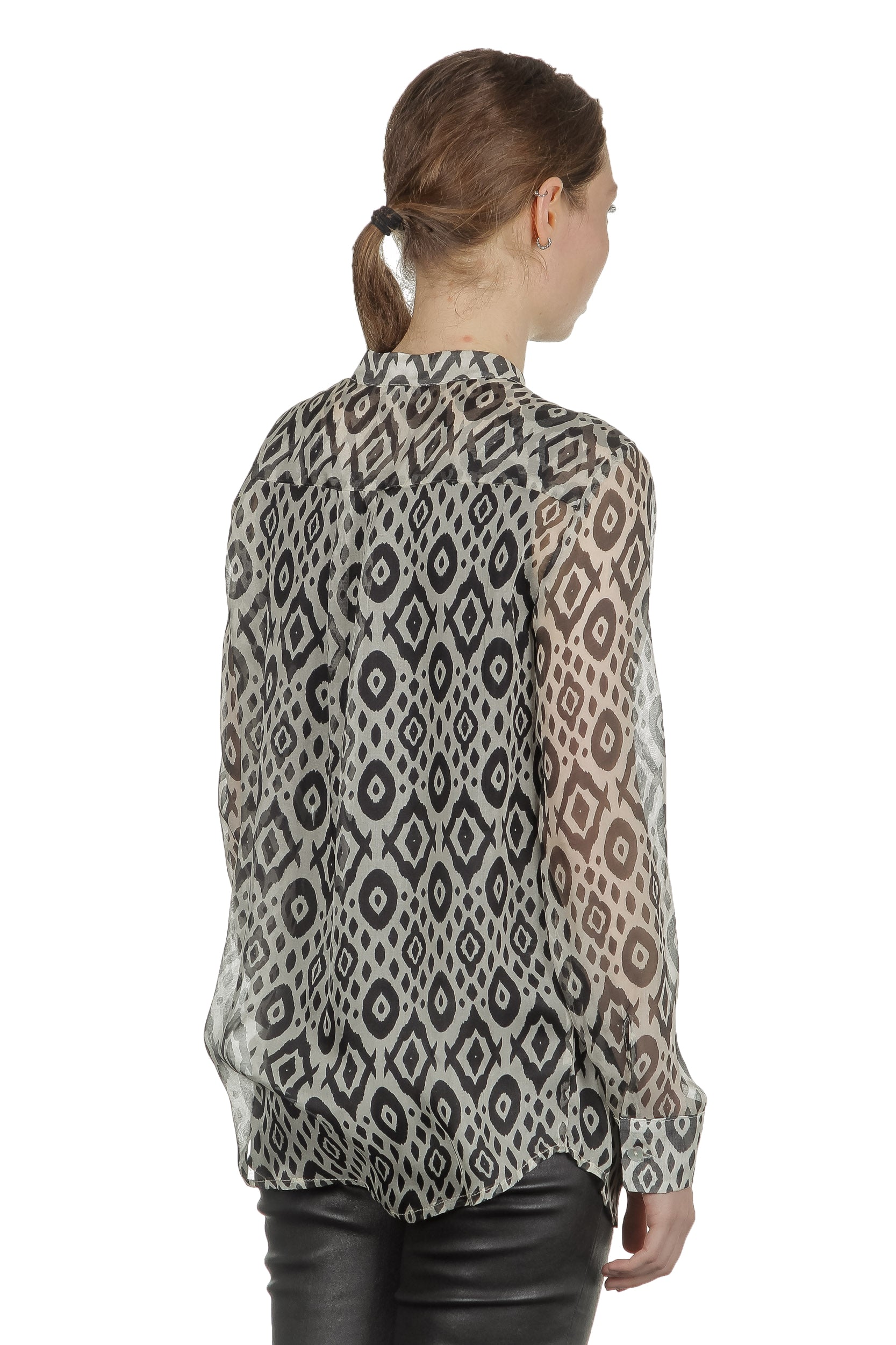 813 Ottotredici Damen Transparente Bluse mit Print aus Seide mehrfarbig